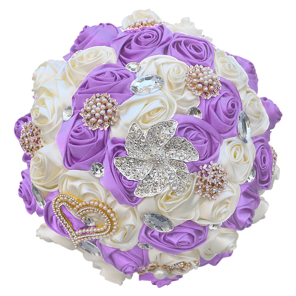 21cm Handmade Artificial Flower Sparkling Rhinestone Bridal Wedding Bouquet Round Wedding Bridesmaid Bouquets W2033