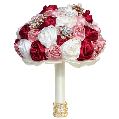 22cm Wedding Bouquet Bride Bridal Brooch Bouquets Bridesmaid Bouquet Diamond Pearl Ribbon Valentine's Day Confession Party W2038