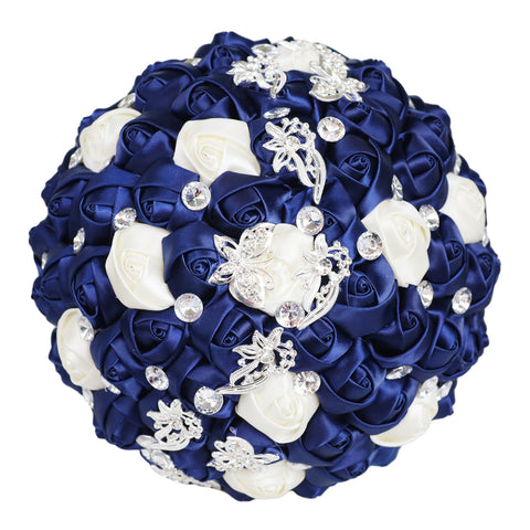 Handmade Luxury Wedding Bridal Bouquet Large Silk Rose Holding Toss Artificial Flowers Bouquets with Satin Ribbon Pearls Rhinestone for Bride Vintage Royal W2032