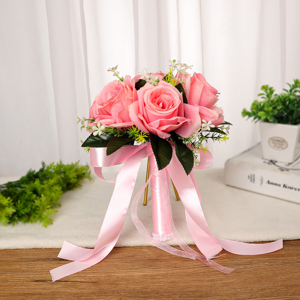 20cm The New Artificial Flowers Bridal Bouquet Pink Rose Wedding Flowers W2040