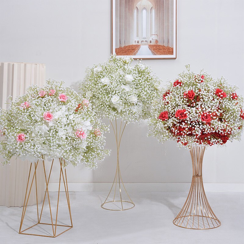 60cm White Babysbreath Rose Table Centerpieces Floral Ball Wedding Table Decoration Flower Arrangement Birthday Party Prop #1013