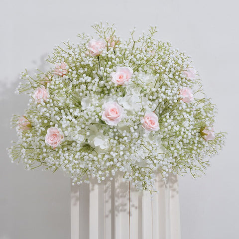 60cm White Babysbreath Rose Table Centerpieces Floral Ball Wedding Table Decoration Flower Arrangement Birthday Party Prop #1013