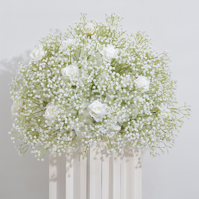 60cm White Babysbreath Rose Table Centerpieces Floral Ball Wedding Table Decoration Flower Arrangement Birthday Party Prop #1013