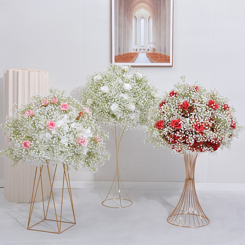 60cm White Babysbreath Rose Table Centerpieces Floral Ball Wedding Table Decoration Flower Arrangement Birthday Party Prop #1013