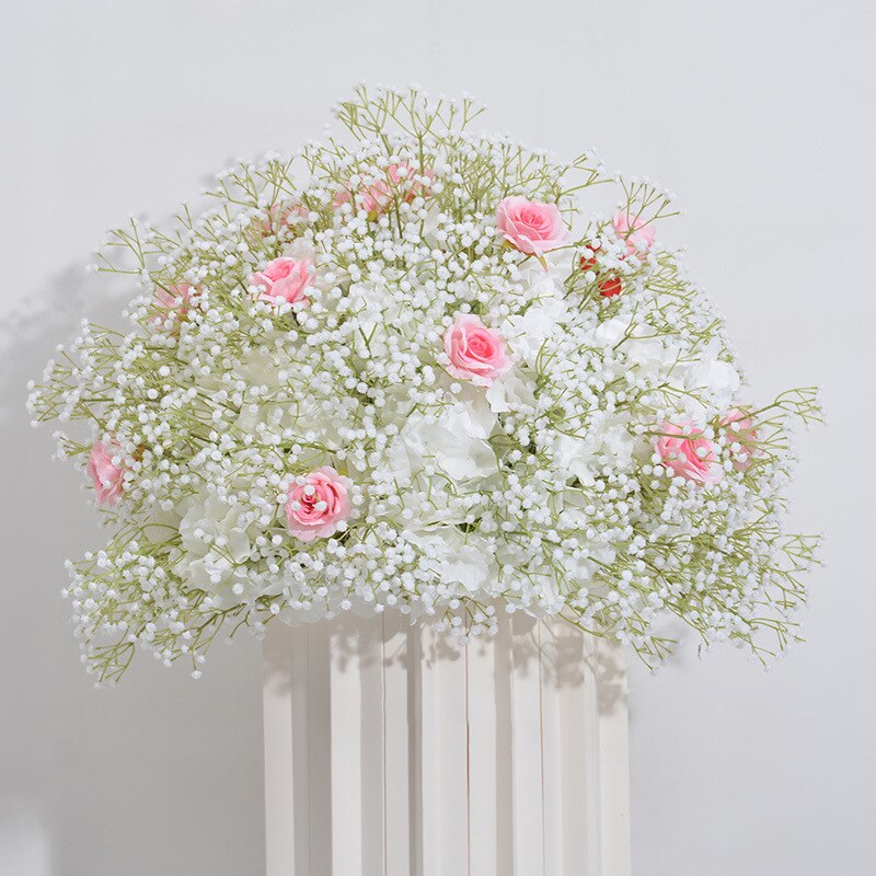 60cm White Babysbreath Rose Table Centerpieces Floral Ball Wedding Table Decoration Flower Arrangement Birthday Party Prop #1013