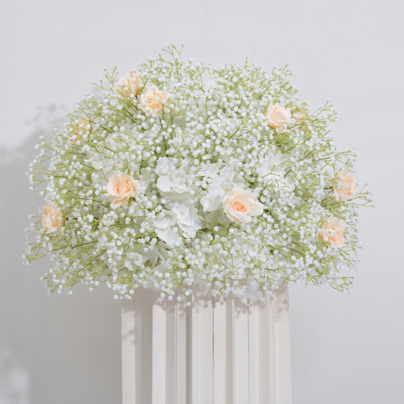 60cm White Babysbreath Rose Table Centerpieces Floral Ball Wedding Table Decoration Flower Arrangement Birthday Party Prop #1013