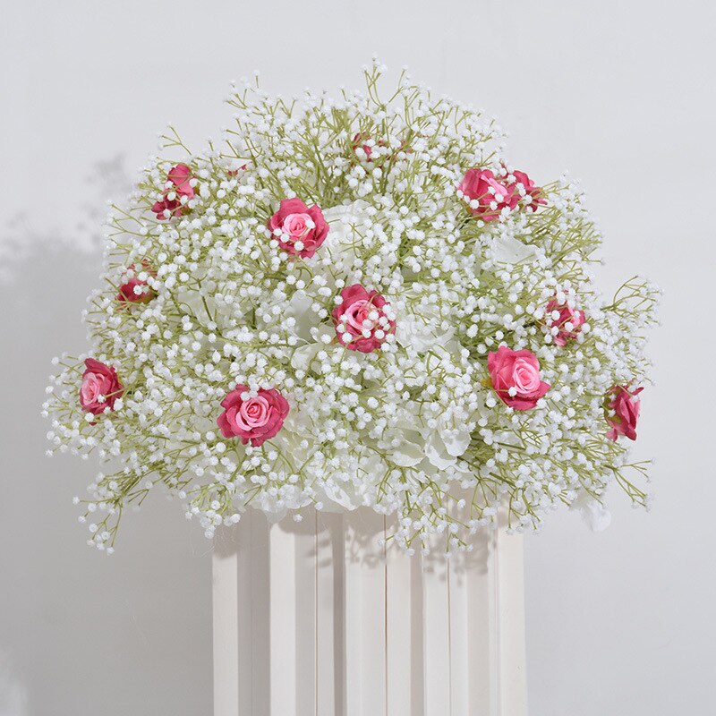 60cm White Babysbreath Rose Table Centerpieces Floral Ball Wedding Table Decoration Flower Arrangement Birthday Party Prop #1013