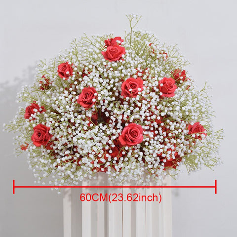 60cm White Babysbreath Rose Table Centerpieces Floral Ball Wedding Table Decoration Flower Arrangement Birthday Party Prop #1013