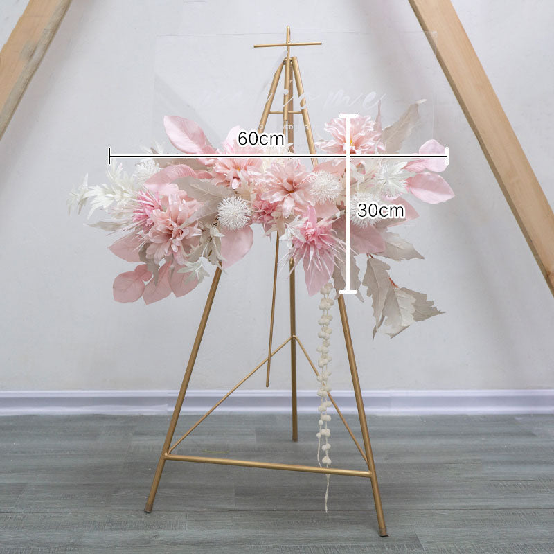 New triangle pink arch simulation suit floral wedding fake flowers road flower props shooting auditorium background. #1076