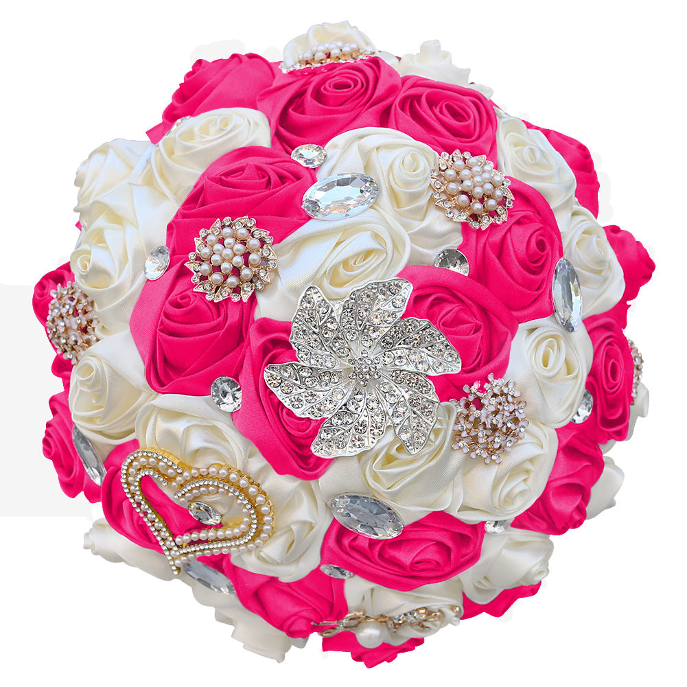 21cm Handmade Artificial Flower Sparkling Rhinestone Bridal Wedding Bouquet Round Wedding Bridesmaid Bouquets W2033