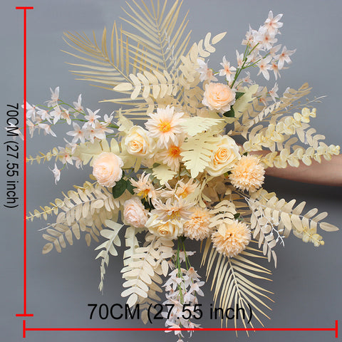 Red Wedding Backdrop Decor Rose Flower Row Artificial Oncidium Eucalyptus Road Lead Floor Floral Party Arch Decor Corner Flower #1134