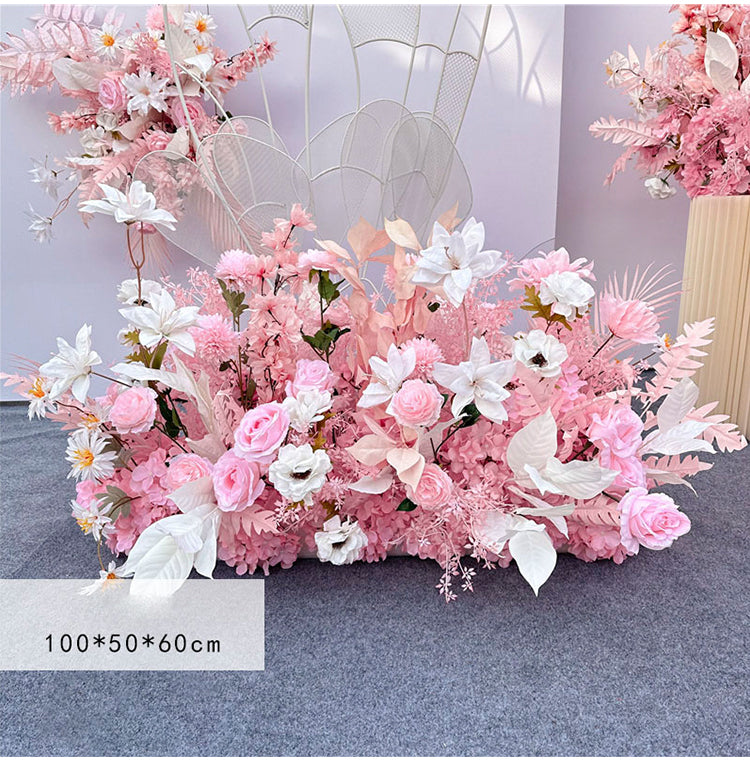 Custom-made Pink Wedding Simulation Flower Wedding Flower Arrangement Background Flower Arrangement Props Corner Flower Wrought Iron Road Flower Arrangement #1056