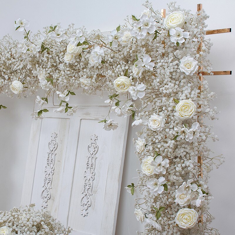 Artificial Baby Breath Rose Flower Row Wedding Backdrop Arch Arrangement Event Table Centerpieces Ball Party Floor Floral Runner #1033