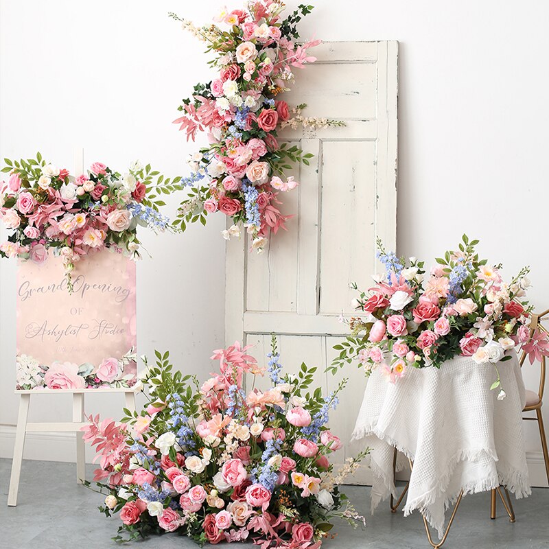 Artificial Wedding Arch Flowers Row Backdrop Arrange Pink Blue Foral Ball Table Centerpieces Decor Event Party Welcome Sign Prop #1040