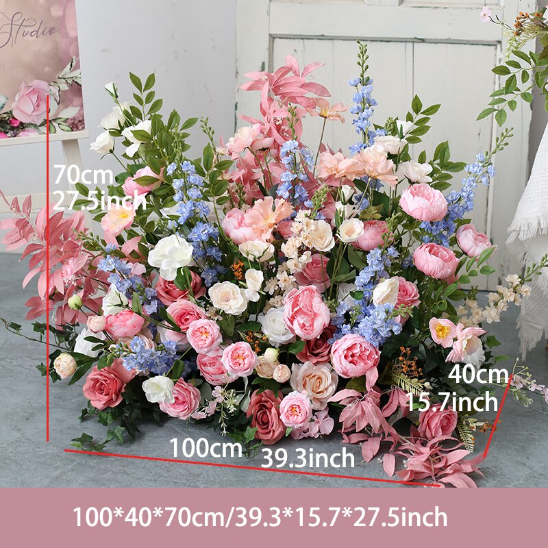 Artificial Wedding Arch Flowers Row Backdrop Arrange Pink Blue Foral Ball Table Centerpieces Decor Event Party Welcome Sign Prop #1040