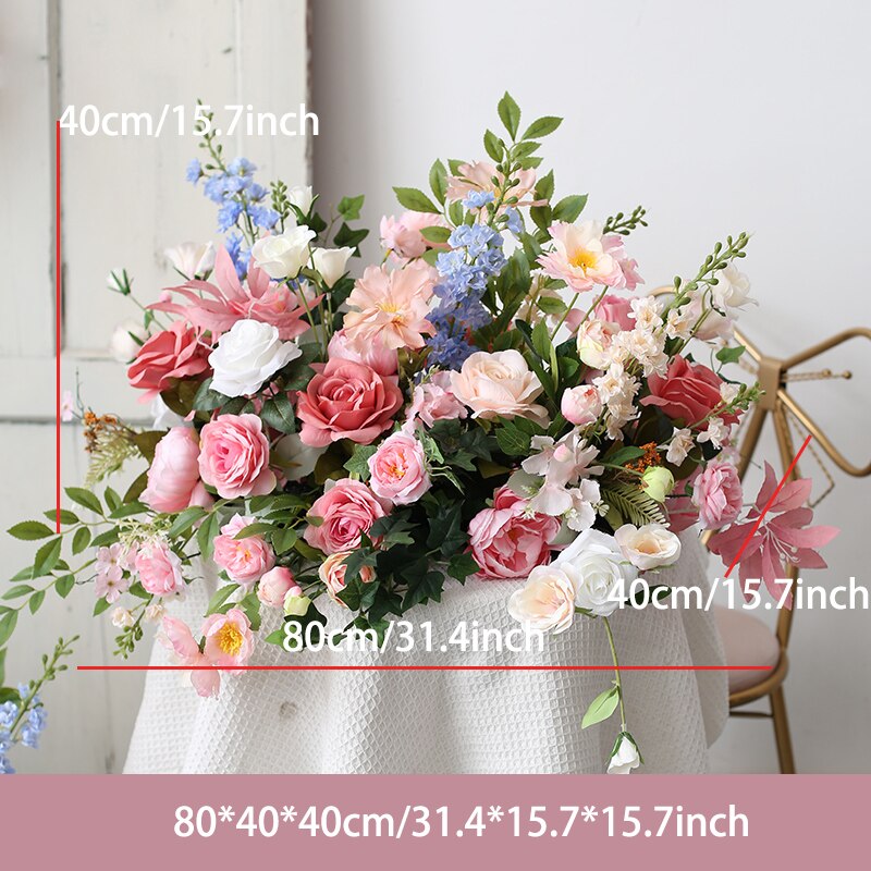 Artificial Wedding Arch Flowers Row Backdrop Arrange Pink Blue Foral Ball Table Centerpieces Decor Event Party Welcome Sign Prop #1040