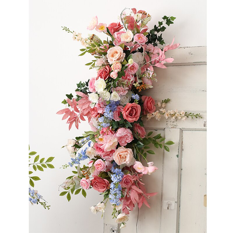 Artificial Wedding Arch Flowers Row Backdrop Arrange Pink Blue Foral Ball Table Centerpieces Decor Event Party Welcome Sign Prop #1040