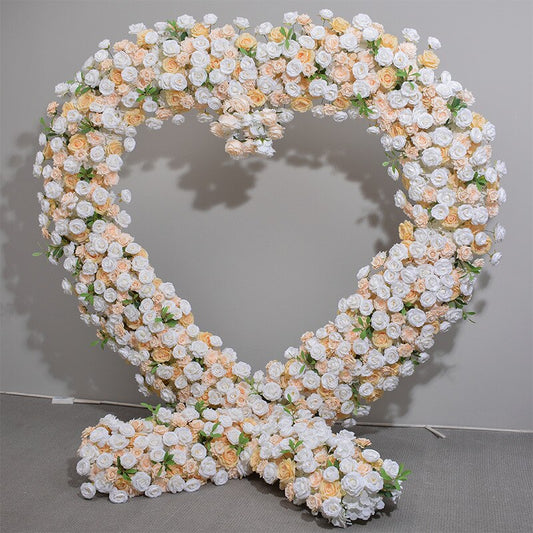 200cm Heart-shaped Frame with White Yellow Flower Wedding Background Decoration Rose Flower Stand Party Props Arch Stage Flower Rack #1011