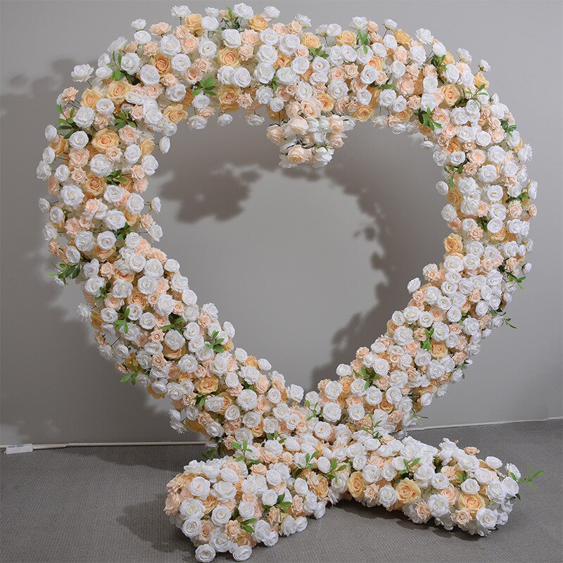 200cm Heart-shaped Frame with White Yellow Flower Wedding Background Decoration Rose Flower Stand Party Props Arch Stage Flower Rack #1011