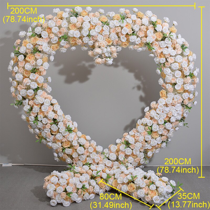 200cm Heart-shaped Frame with White Yellow Flower Wedding Background Decoration Rose Flower Stand Party Props Arch Stage Flower Rack #1011