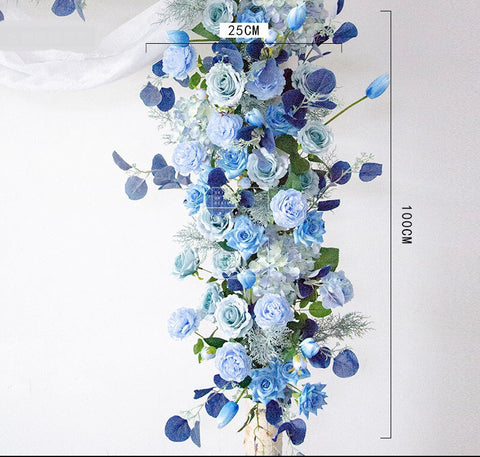 Custom Wedding Props Arch Backdrop Party Event Decor Artificial Flower Row Silk Blue White Outdoor Lawn Fake Flower Arrangement  #1054