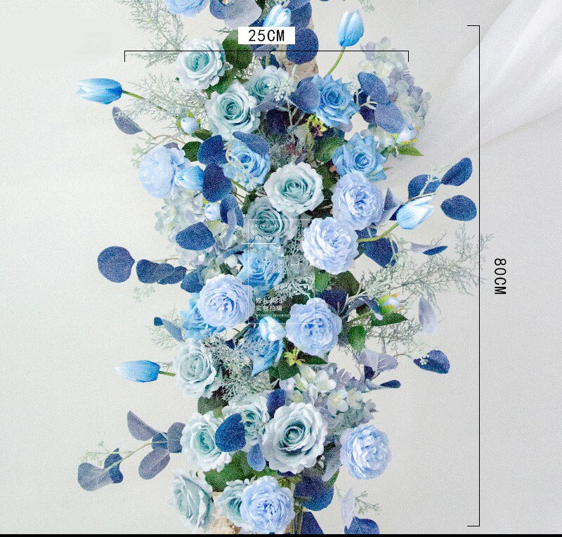 Custom Wedding Props Arch Backdrop Party Event Decor Artificial Flower Row Silk Blue White Outdoor Lawn Fake Flower Arrangement  #1054