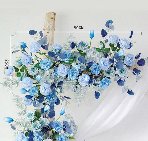 Custom Wedding Props Arch Backdrop Party Event Decor Artificial Flower Row Silk Blue White Outdoor Lawn Fake Flower Arrangement  #1054