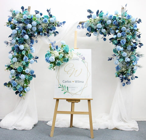 Custom Wedding Props Arch Backdrop Party Event Decor Artificial Flower Row Silk Blue White Outdoor Lawn Fake Flower Arrangement  #1054