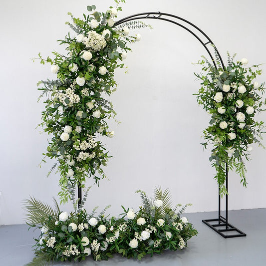 Green Willow Leaf Eucalyptus White Rose Arch Hang Floral Wedding Decor Flower Row Arrangement Party Event Banquet Floor Flowers #1062