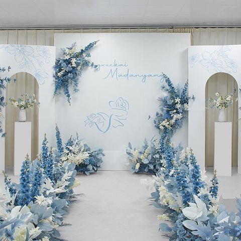 Haze Blue White Wedding Flowers Arch Decor Stage Backdrop Wall Hanging Artificial Floral Row Party Events Road Lead Floor Props #1064