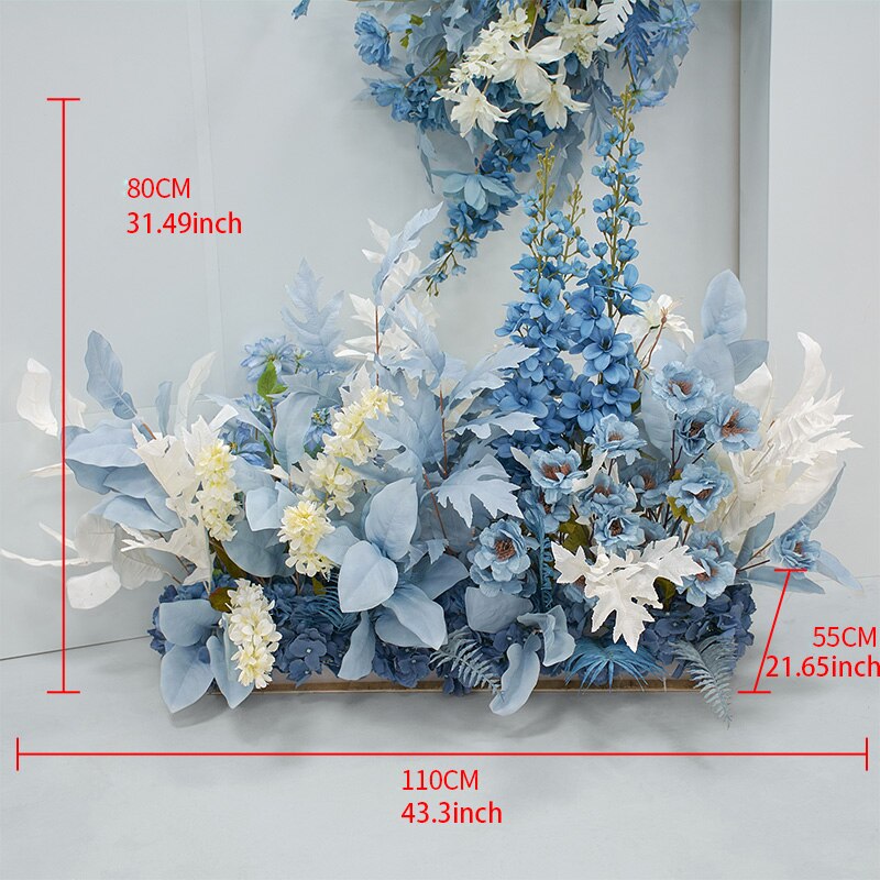 Haze Blue White Wedding Flowers Arch Decor Stage Backdrop Wall Hanging Artificial Floral Row Party Events Road Lead Floor Props #1064