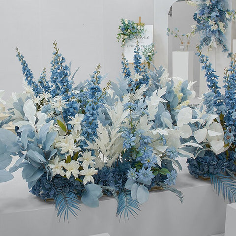 Haze Blue White Wedding Flowers Arch Decor Stage Backdrop Wall Hanging Artificial Floral Row Party Events Road Lead Floor Props #1064