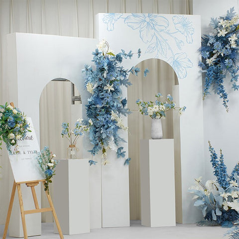 Haze Blue White Wedding Flowers Arch Decor Stage Backdrop Wall Hanging Artificial Floral Row Party Events Road Lead Floor Props #1064