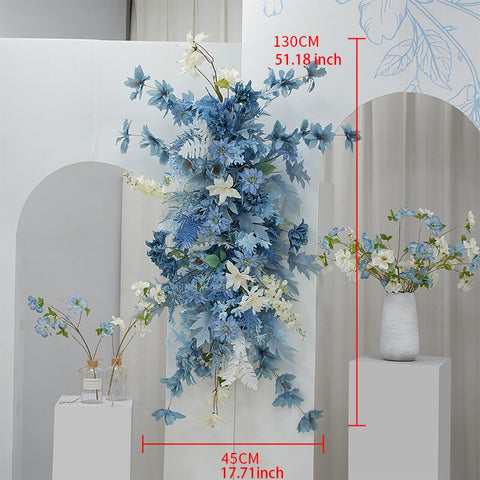 Haze Blue White Wedding Flowers Arch Decor Stage Backdrop Wall Hanging Artificial Floral Row Party Events Road Lead Floor Props #1064