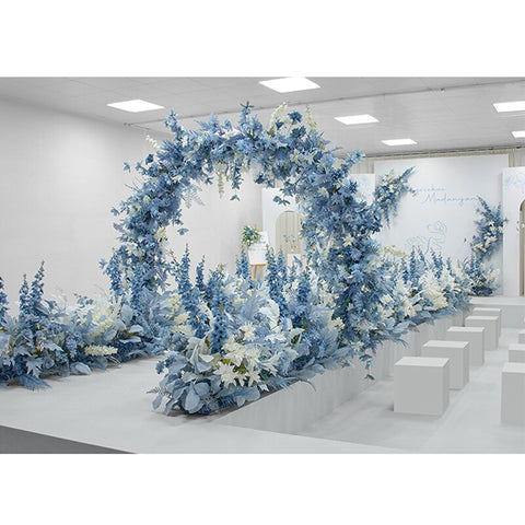 Haze Blue White Wedding Flowers Arch Decor Stage Backdrop Wall Hanging Artificial Floral Row Party Events Road Lead Floor Props #1064