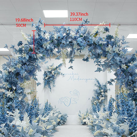 Haze Blue White Wedding Flowers Arch Decor Stage Backdrop Wall Hanging Artificial Floral Row Party Events Road Lead Floor Props #1064