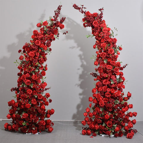 Horn Moon Shape Arch With White Red Floral Arrangement Wedding Backdrop Stage Flower Stand Table Centerpieces Ball Window Display #1020