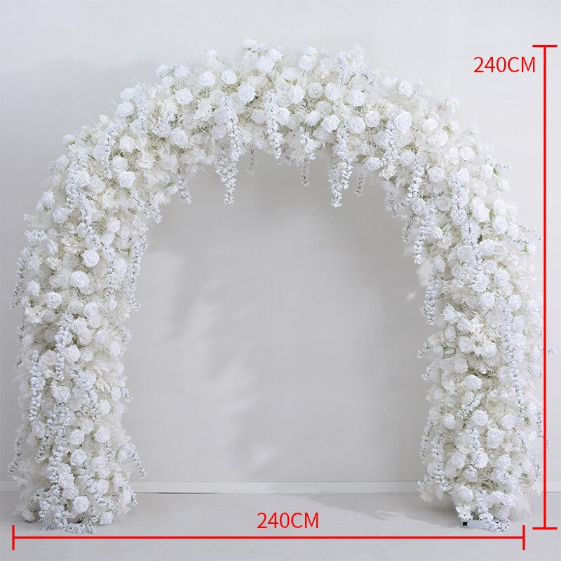 Luxury White Mist Grass Hanging Wisteria Wedding Backdrop 5D Floral Arrangement With Frame Arch Event Flower Stand Party Props #1008