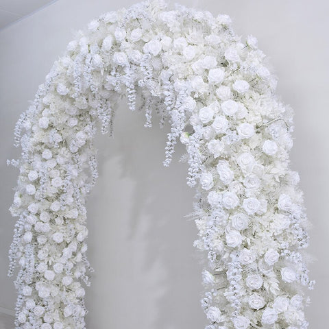 Luxury White Mist Grass Hanging Wisteria Wedding Backdrop 5D Floral Arrangement With Frame Arch Event Flower Stand Party Props #1008