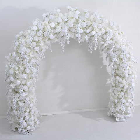 Luxury White Mist Grass Hanging Wisteria Wedding Backdrop 5D Floral Arrangement With Frame Arch Event Flower Stand Party Props #1008