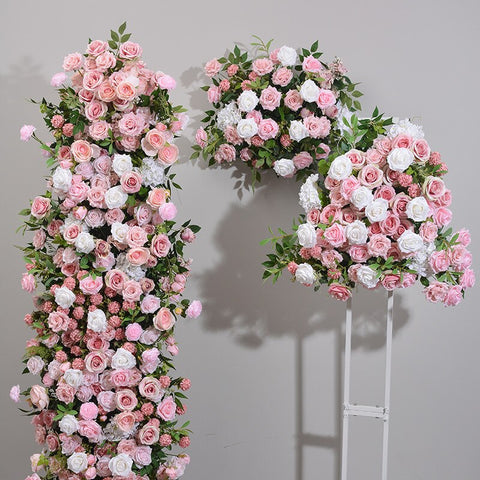 Luxury pink Green plant leaves rose Wedding Backdrop 5D Floral Arrangement Stage arch Flowers Row Banquet Event Window Display #1021