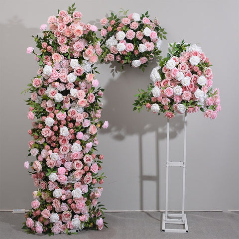 Luxury pink Green plant leaves rose Wedding Backdrop 5D Floral Arrangement Stage arch Flowers Row Banquet Event Window Display #1021