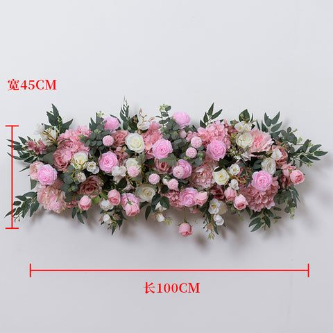 New peony rose row outdoor wedding arrangement background wall window table decoration long flowers #1074