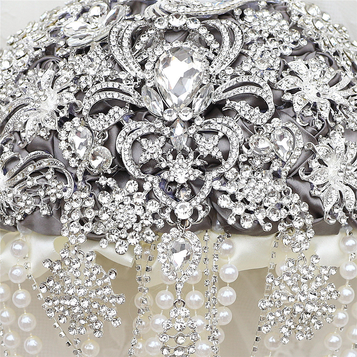 21cm Hydrangea Drop Brooch Bouquet Silver Wedding Bouquets Crystal Teardrop Bridal Bouquet Pearl W2022