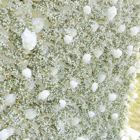 White Rose Babysbreath Luxury 5D Cloth Flower Wall Wedding Backdrop Decor Curtain Hang Gypsophila Fabric Floral Wall Party Props #1127