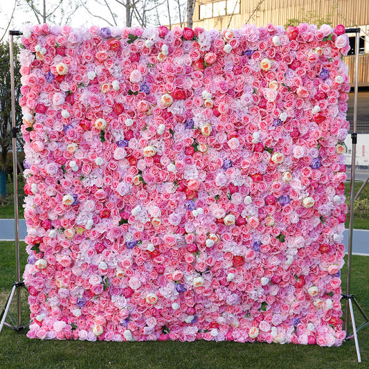 High Density Cloth Bottom Simulation Flower Wall Background Wall Wedding Site Layout Wedding Decoration Net Red Rose Silk Flower Wall #1065