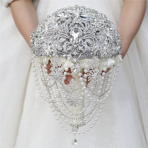 21cm Wedding Bride Holding Flower Full Diamond Pearl Pendant Creative Heavy Industry Holding Flower Bundle W2012