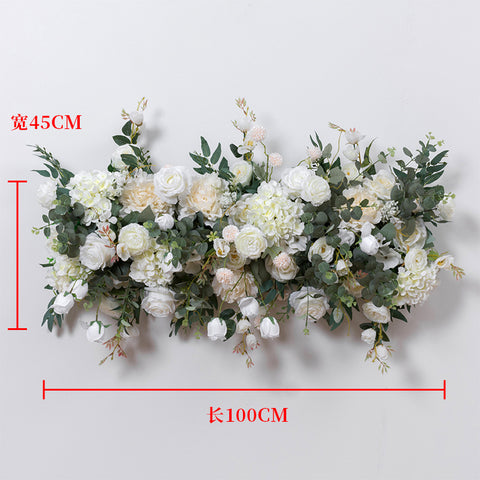 New peony rose row outdoor wedding arrangement background wall window table decoration long flowers #1074