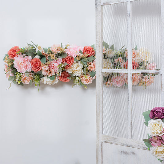 New artificial flower rows, wedding background, welcome area is arranged with hanging flowers, arches, window windows, door decorations, long rows of flowers #1071