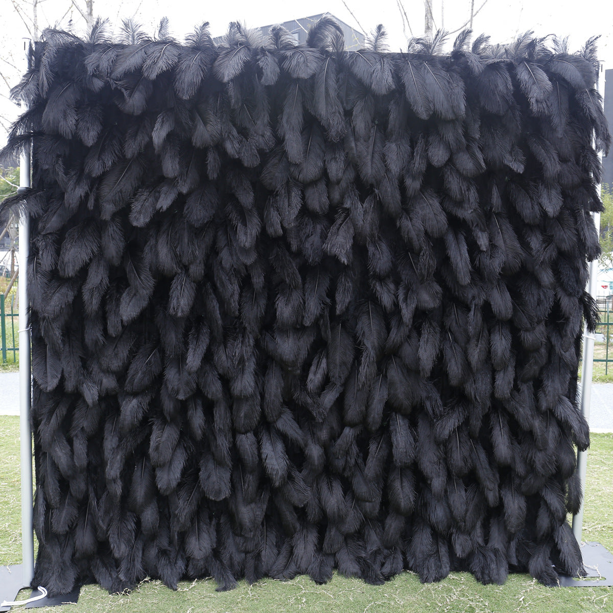 3D Black Feather Fabric Rolling Up Curtain Flower Wall Cloth Artificial Plant Wall Wedding Backdrop Decor Party Stage Layout #1025